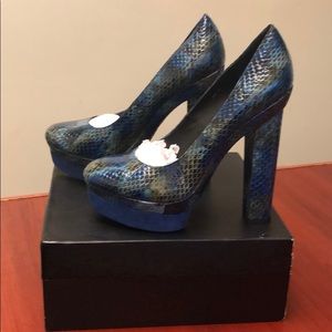 Blue Snakeskin and Suede Platform Heels